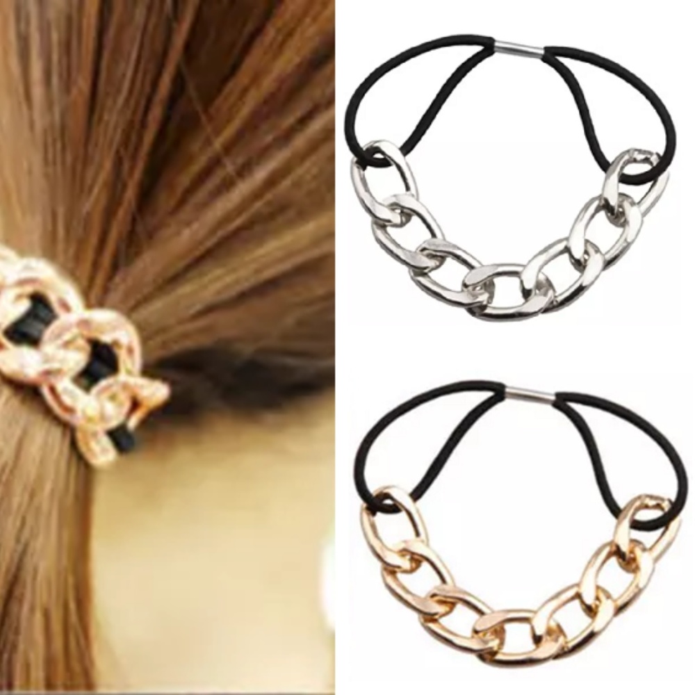 1 gold and 1 silver metal chain ponytail holder